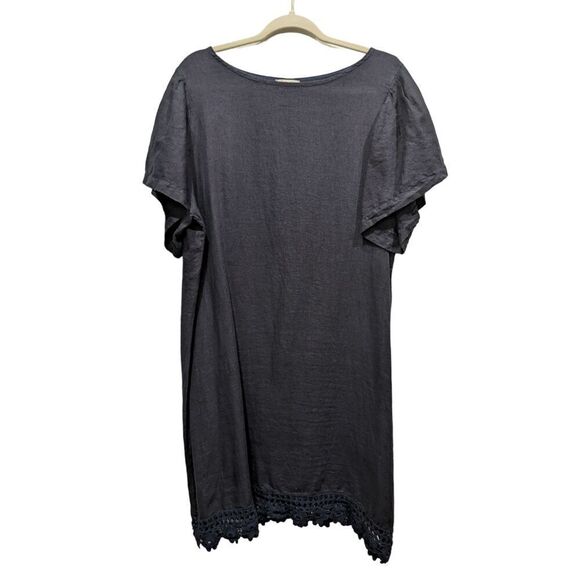 Bellambia Dark Blue 100% Linen Made in Italy Crochet Hem Shift Dress, 1X - Picture 1 of 7